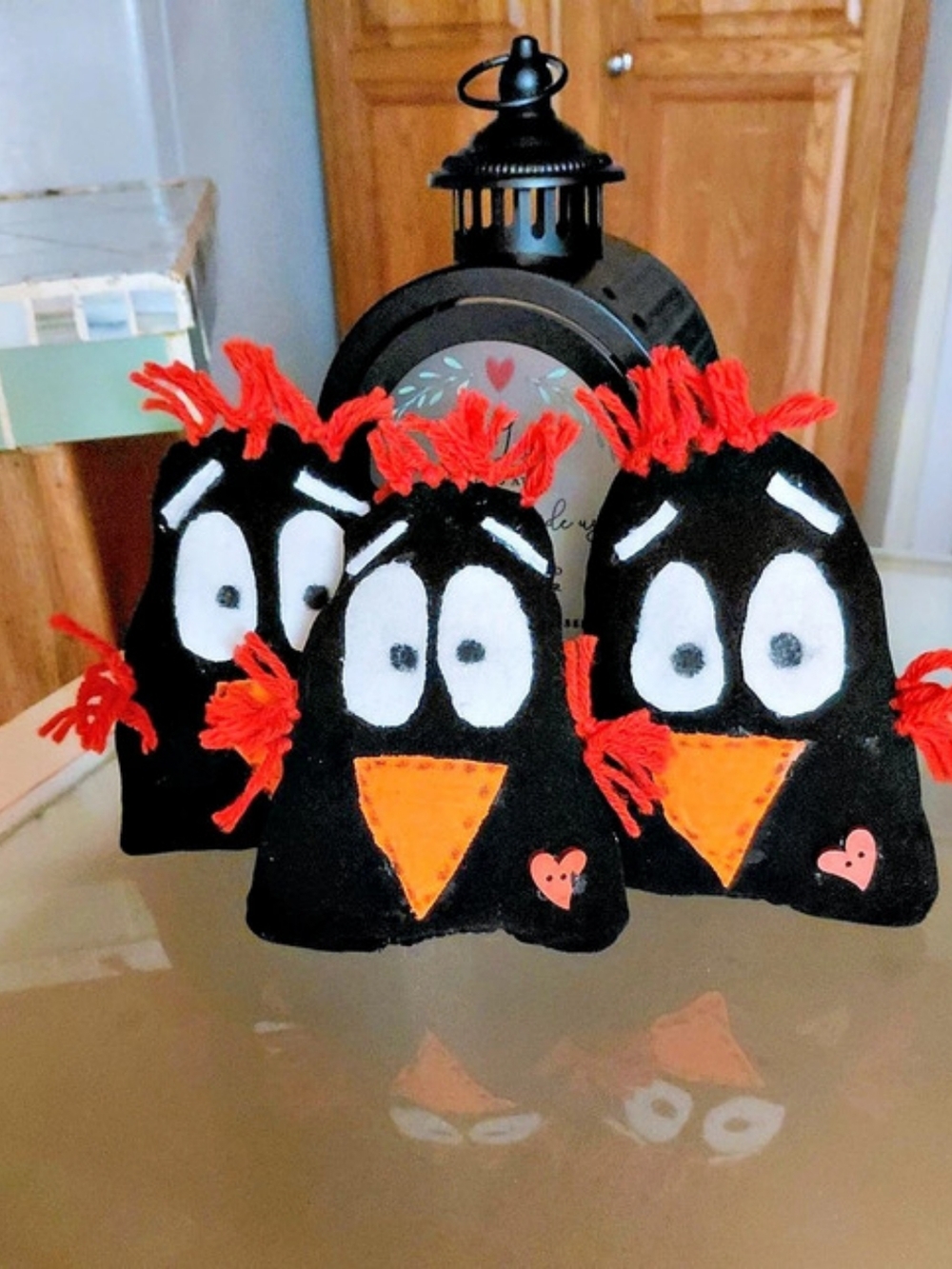 3 Handmade Primative Crows 7" tall